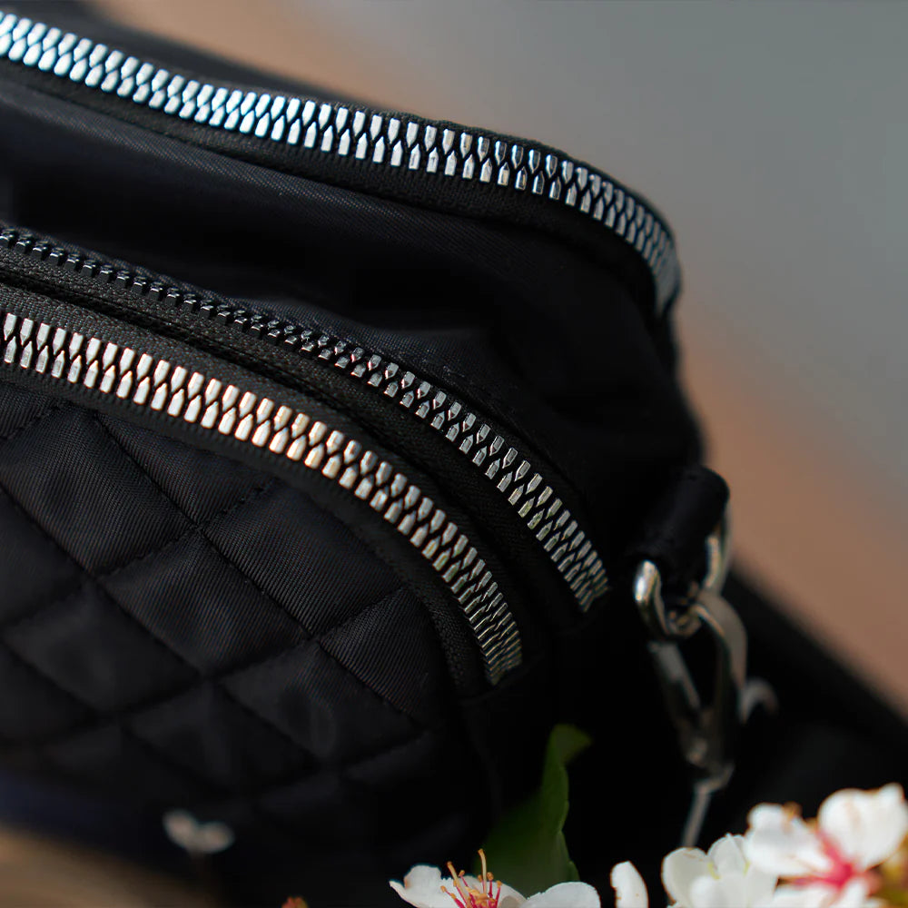 Quilted Travel 3 Zip Bag - Black