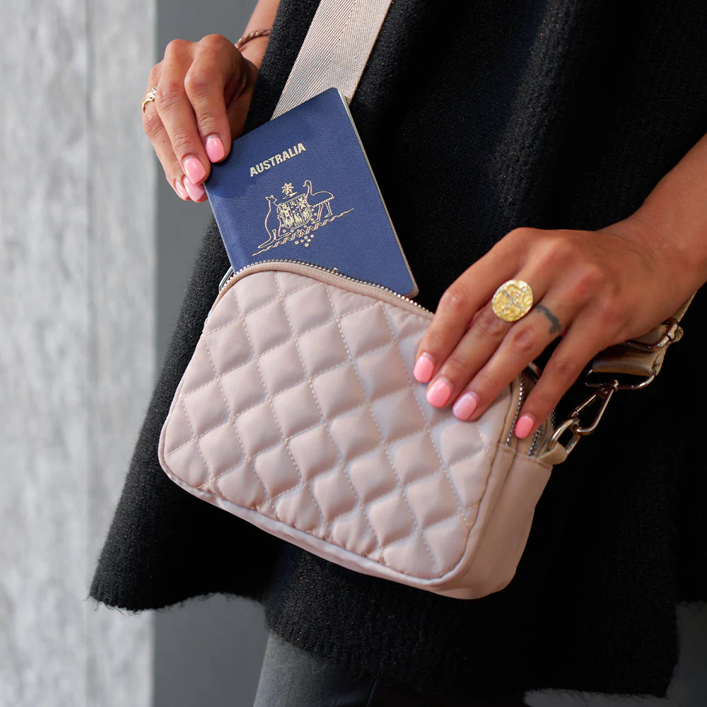 Quilted Travel 3 Zip Bag - Black