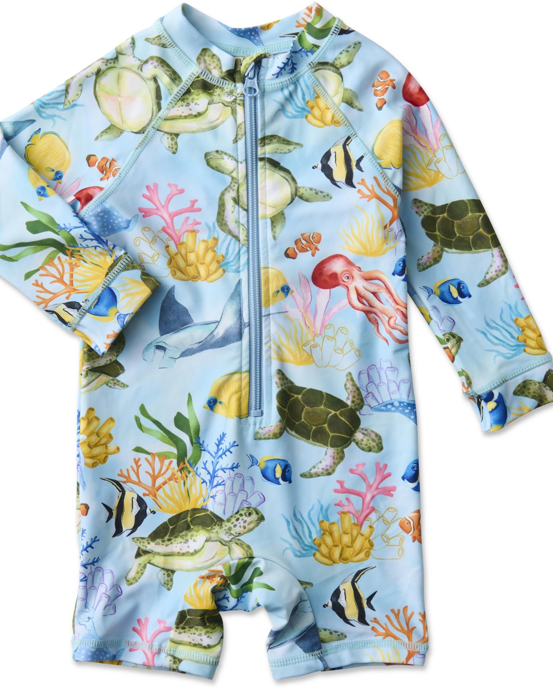 Baby Long Sleeve Zip Bathers - Reef Life