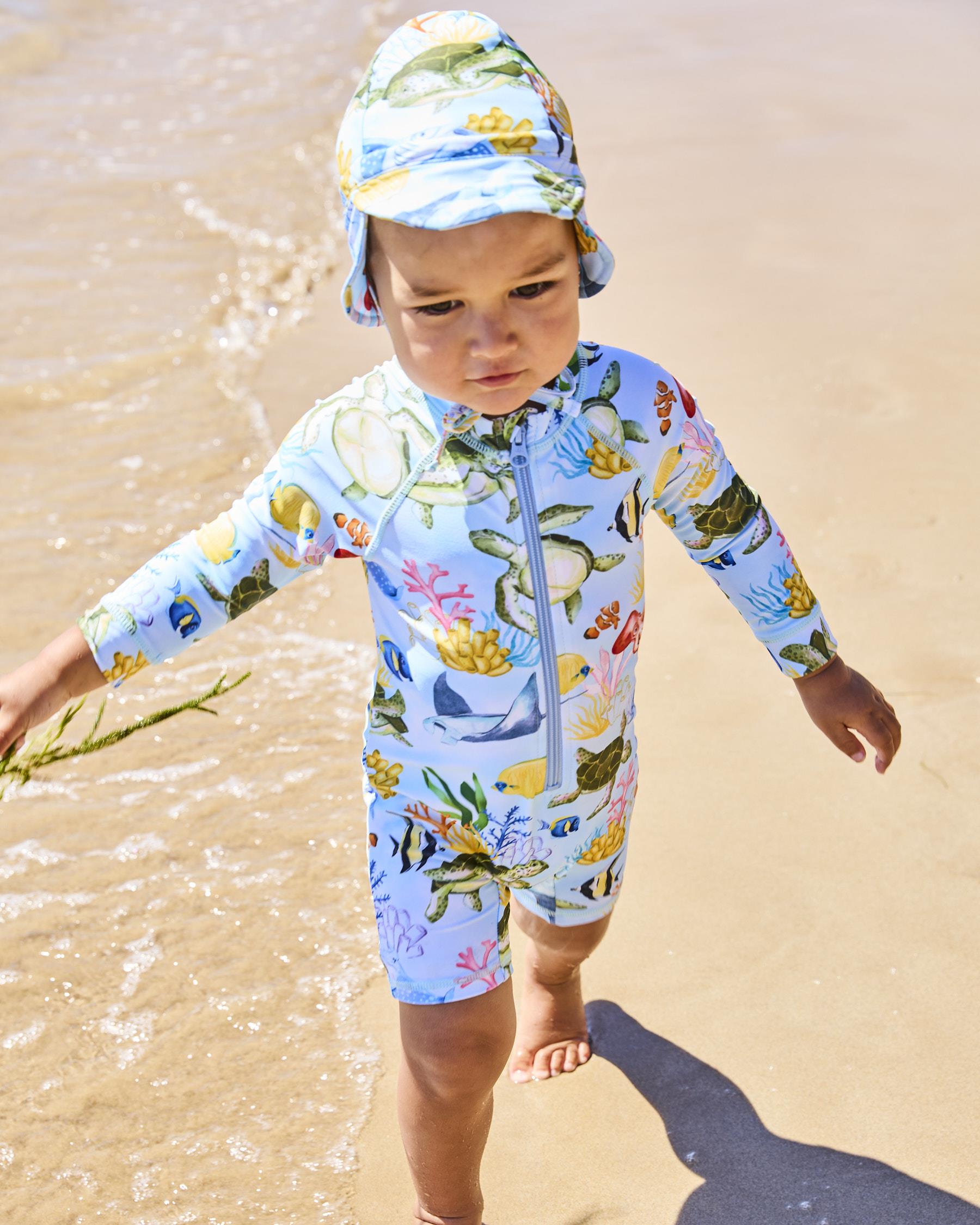 Baby Long Sleeve Zip Bathers - Reef Life