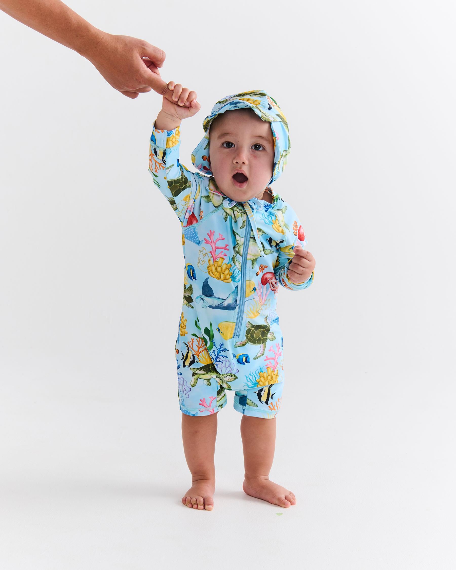 Baby Long Sleeve Zip Bathers - Reef Life