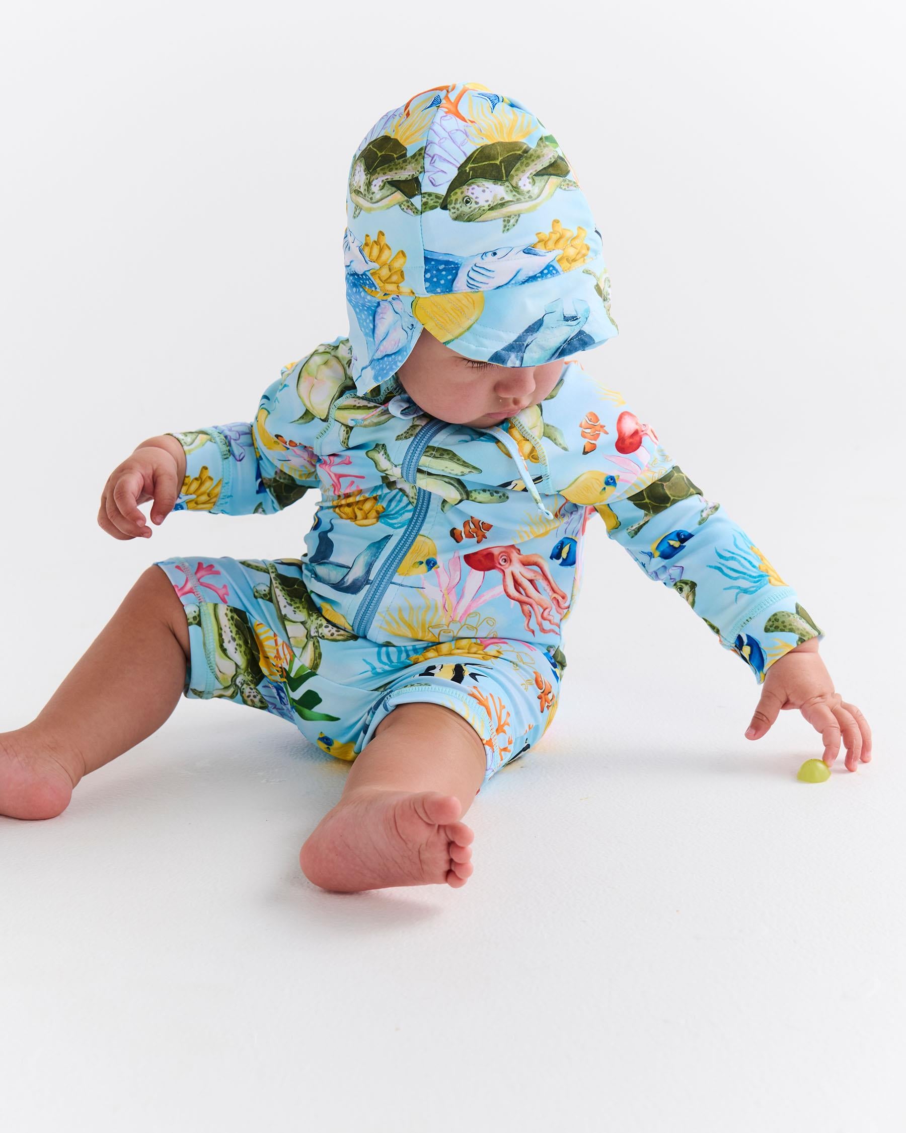 Baby Long Sleeve Zip Bathers - Reef Life