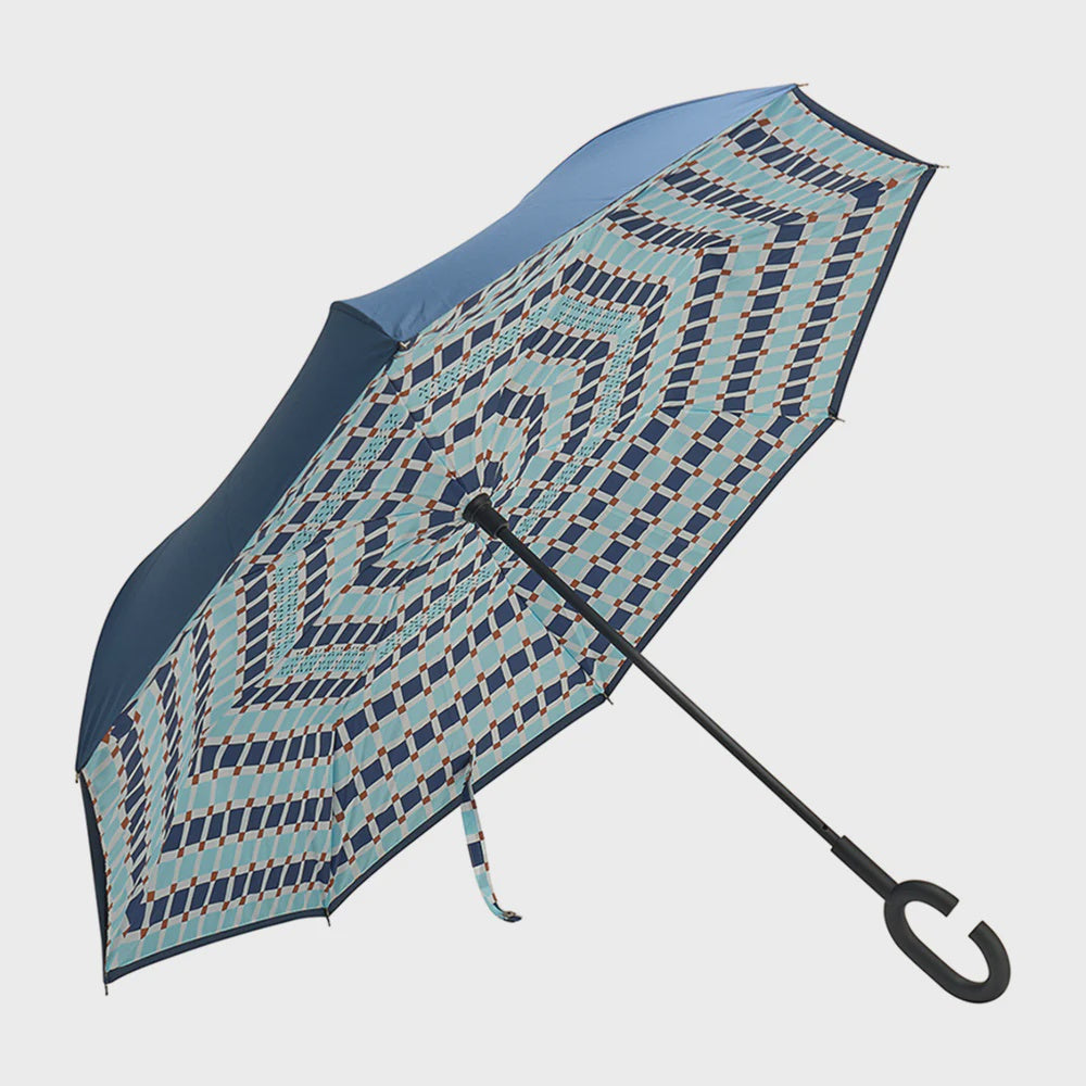 Reverse Umbrella - Blue Check