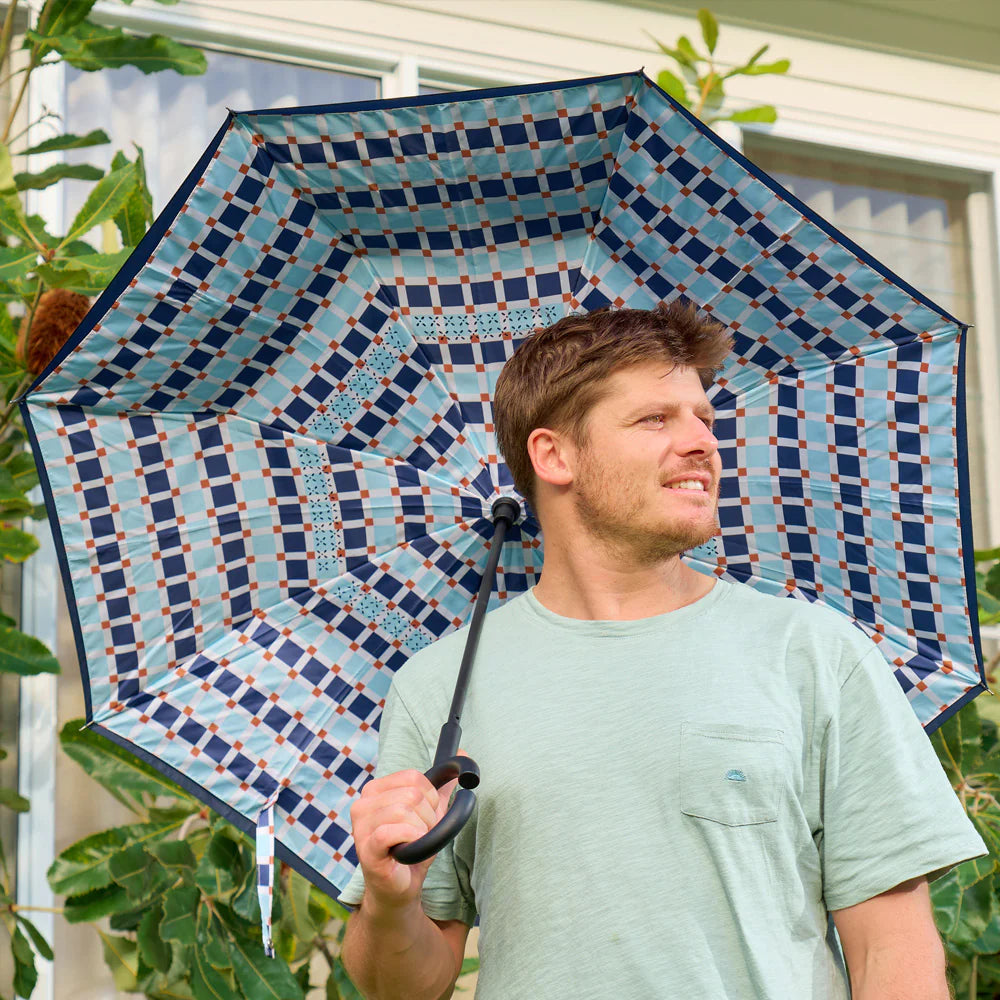 Reverse Umbrella - Blue Check