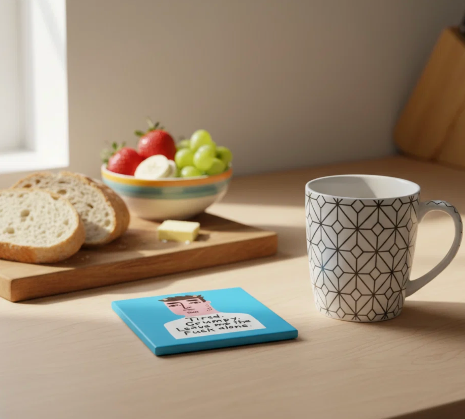 Ceramic Coaster - Tired, Grumpy