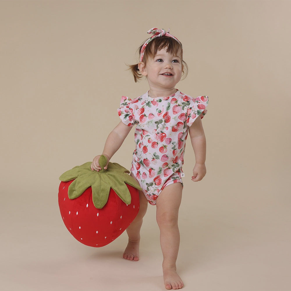 Short Sleeve Frill Bodysuit - Strawberry