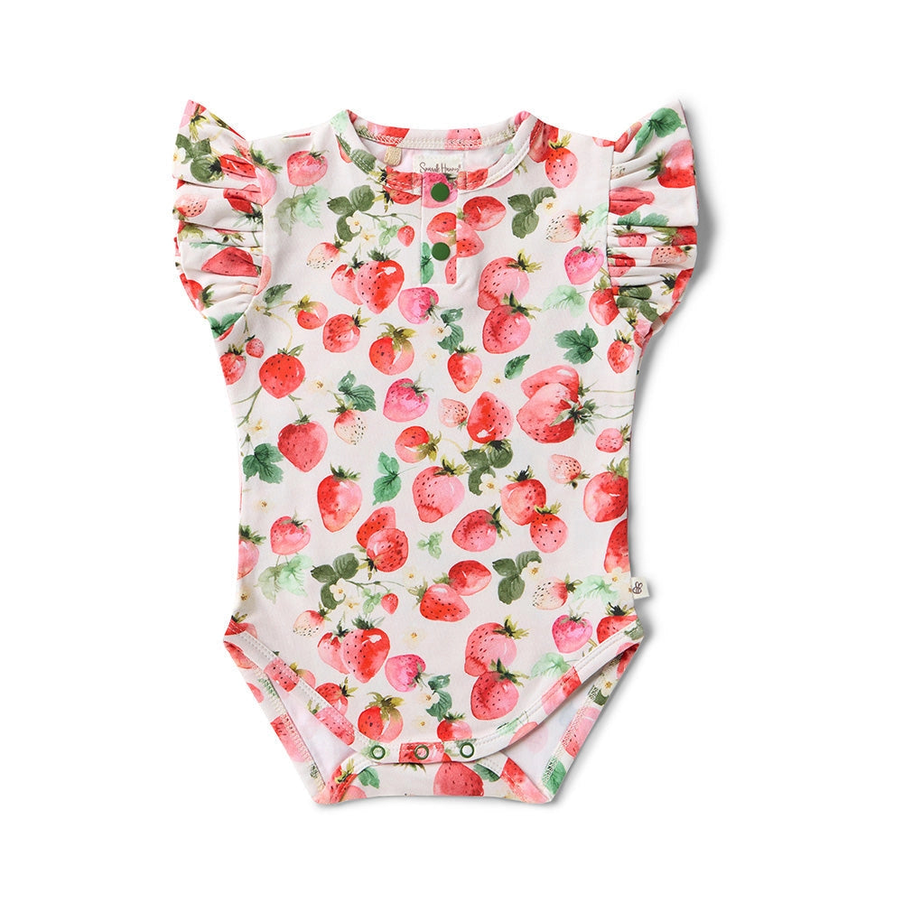 Short Sleeve Frill Bodysuit - Strawberry