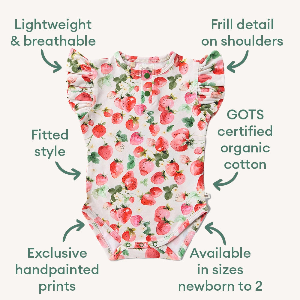 Short Sleeve Frill Bodysuit - Strawberry