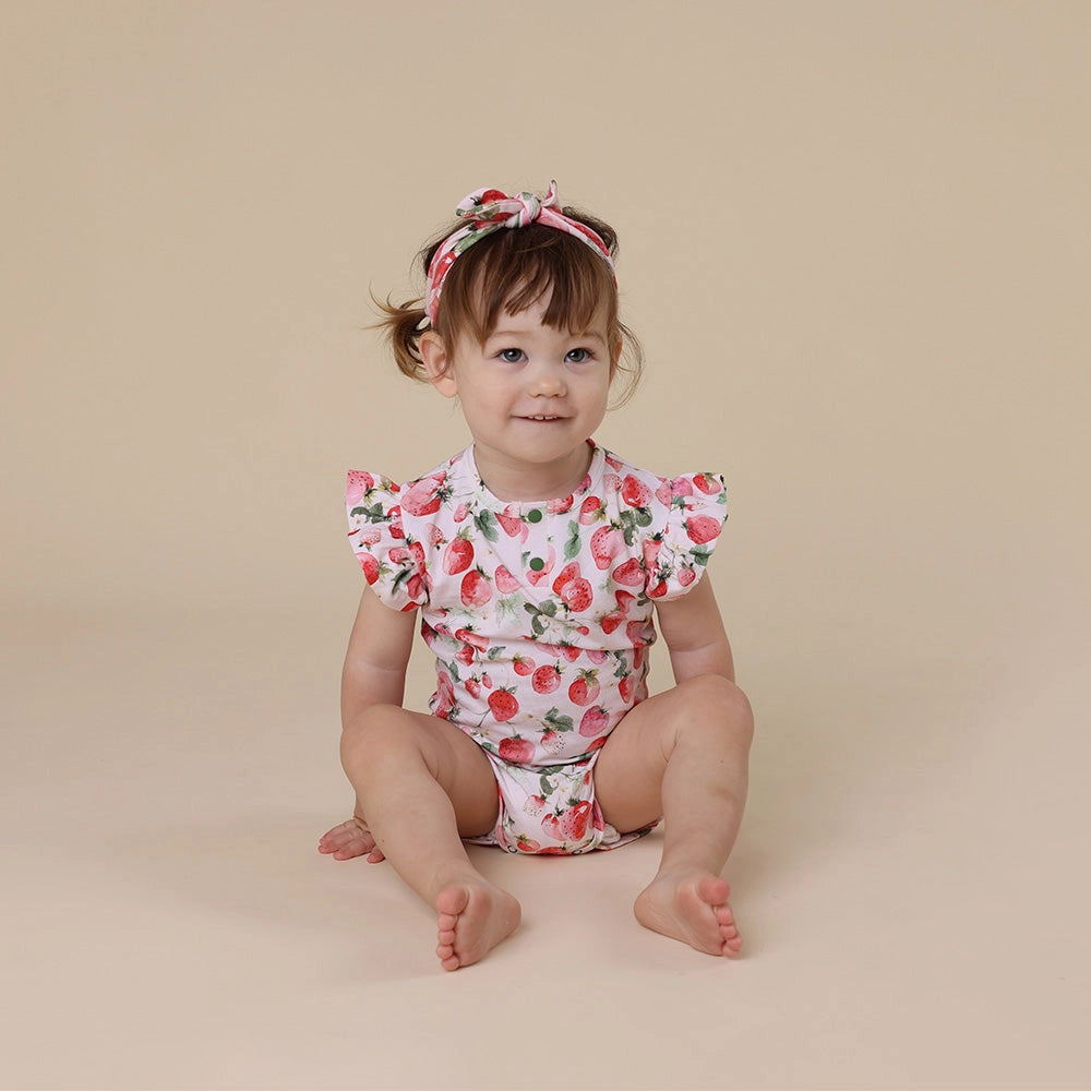 Short Sleeve Frill Bodysuit - Strawberry