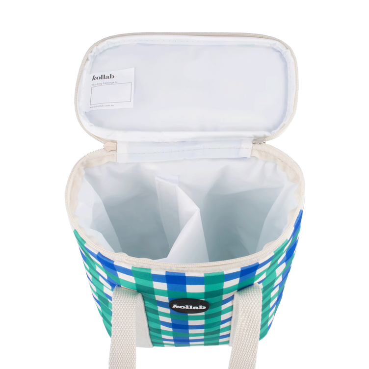 Wine Cooler Bag - Green Blue Check