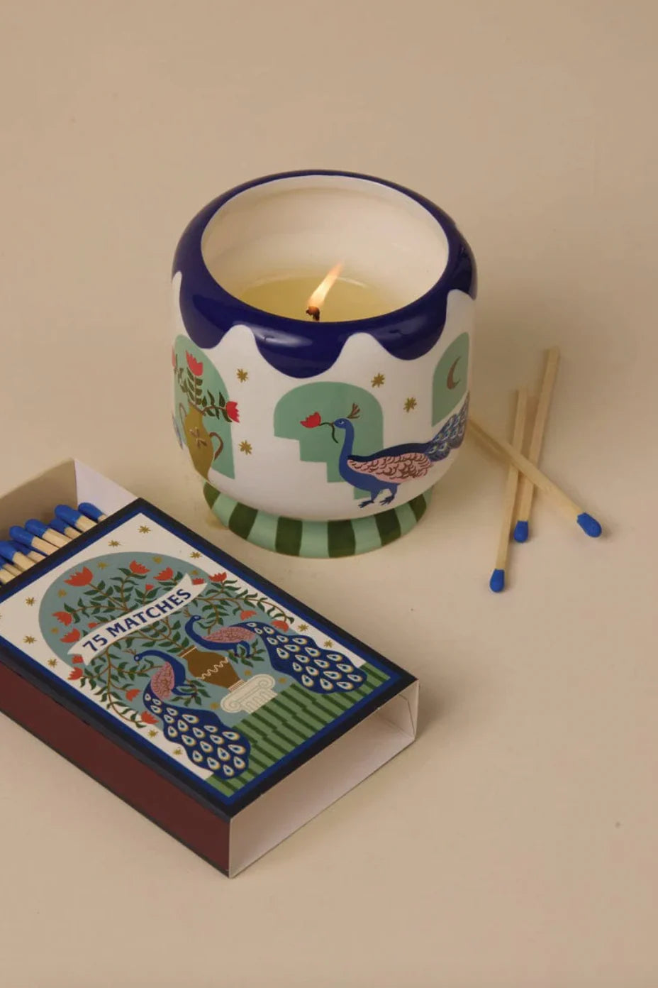 A Dopo Peacock Ceramic Candle - Lime