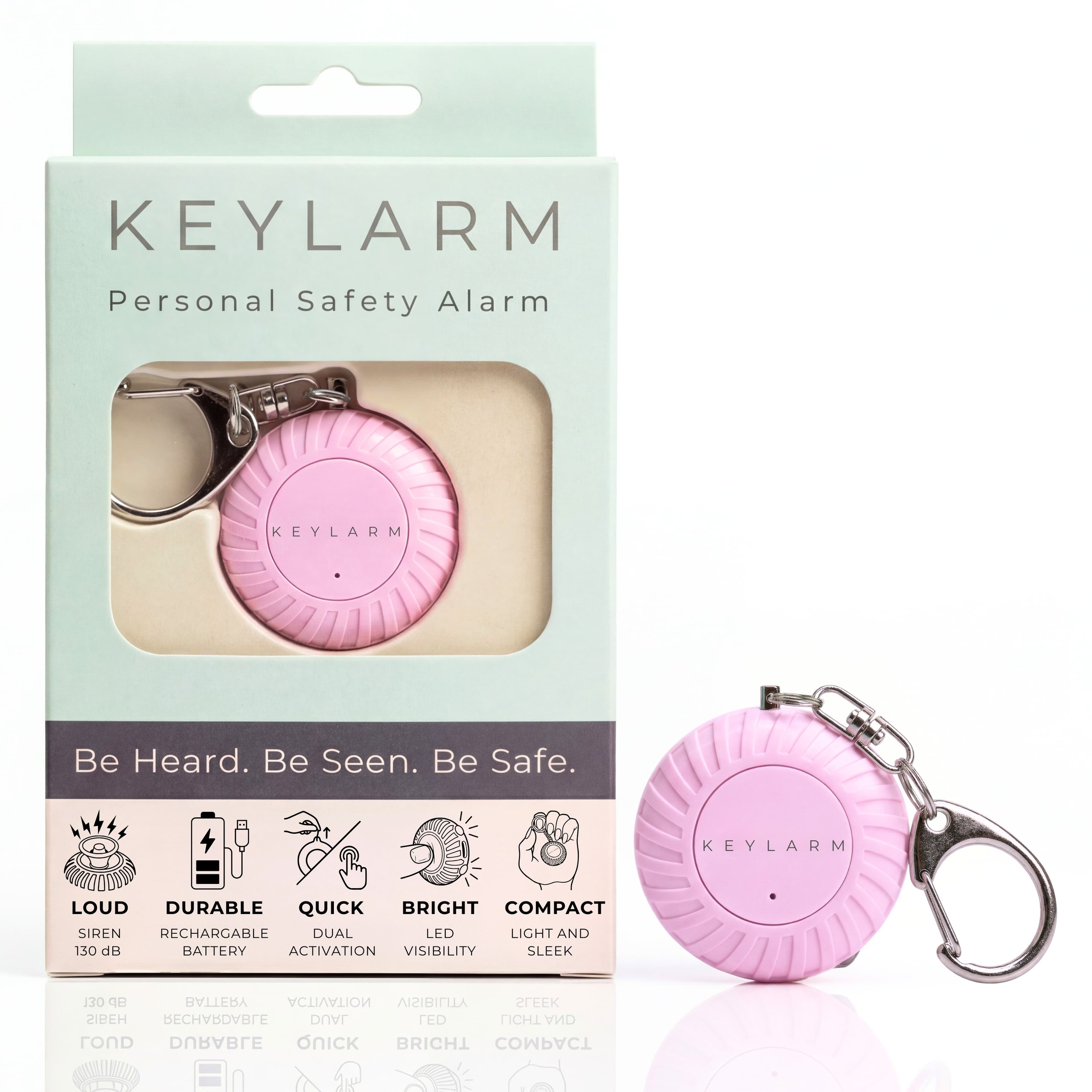 Keylarm Personal Safety Alarm and Light- Pink