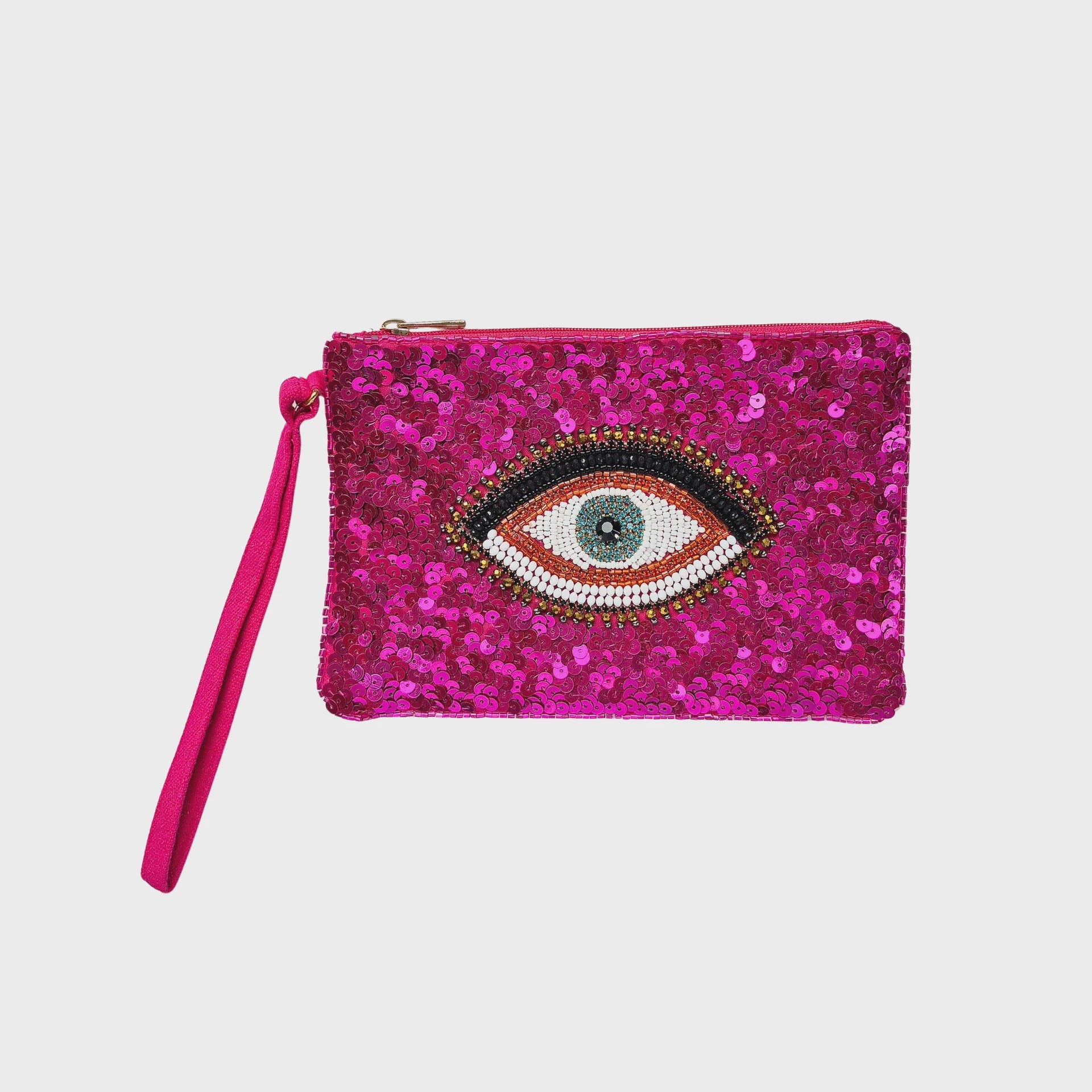 Beaded Clutch - Evil Eye Pink