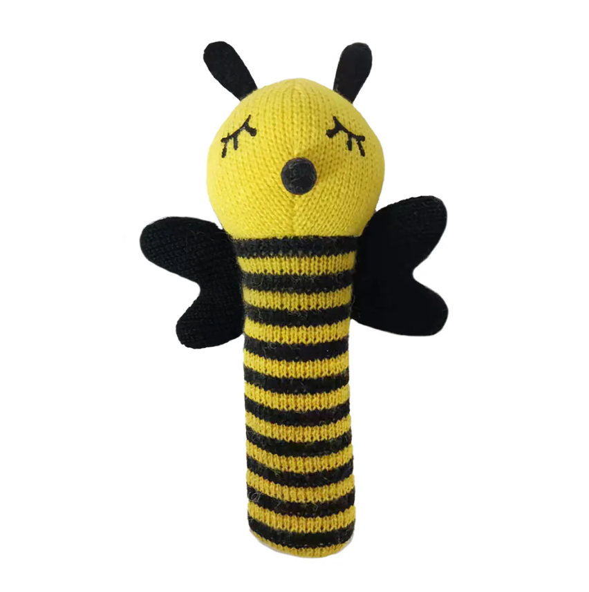 Hand Rattle - Knit – Eggplant & Poppy ~ Unique + Quirky Gifts