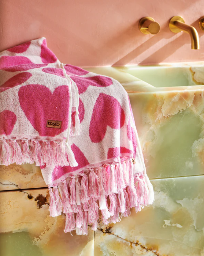 Terry Hand Towel - Big Hearted Pink