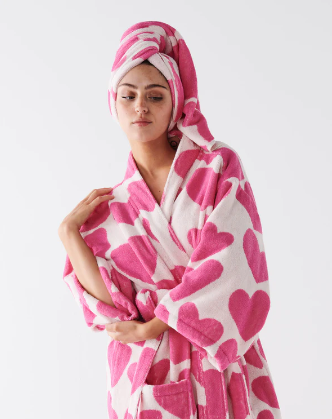 Terry Bath Robe - Big Hearted Pink