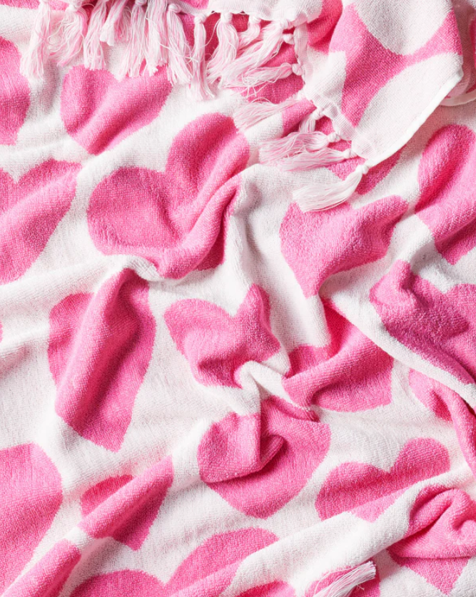 Terry Bath Sheet / Beach Towel - Big Hearted Pink