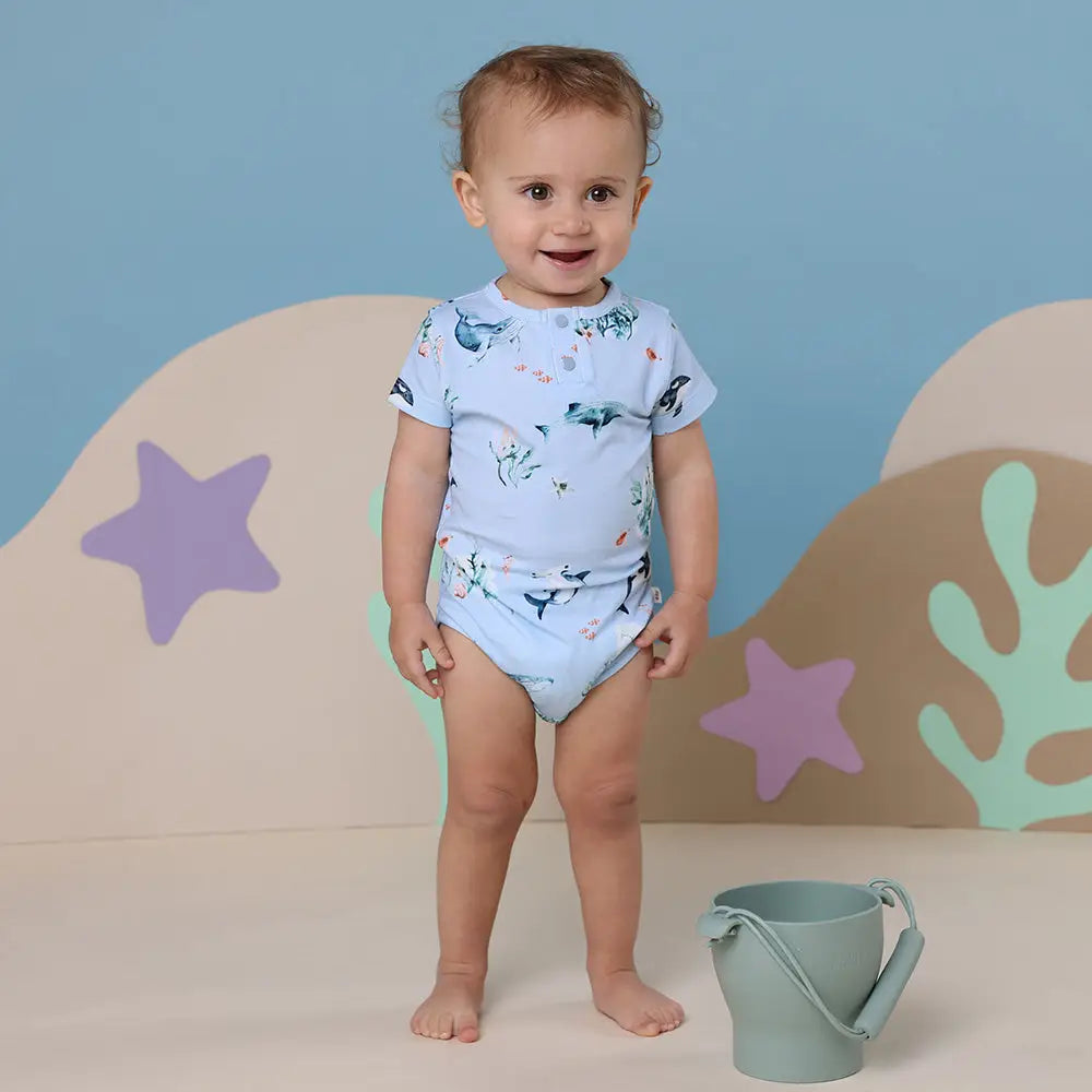 Short Sleeve Bodysuit -Blue Ocean
