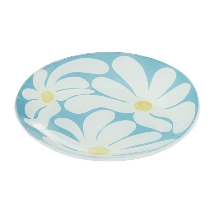Glass Plate - Blue Flowers