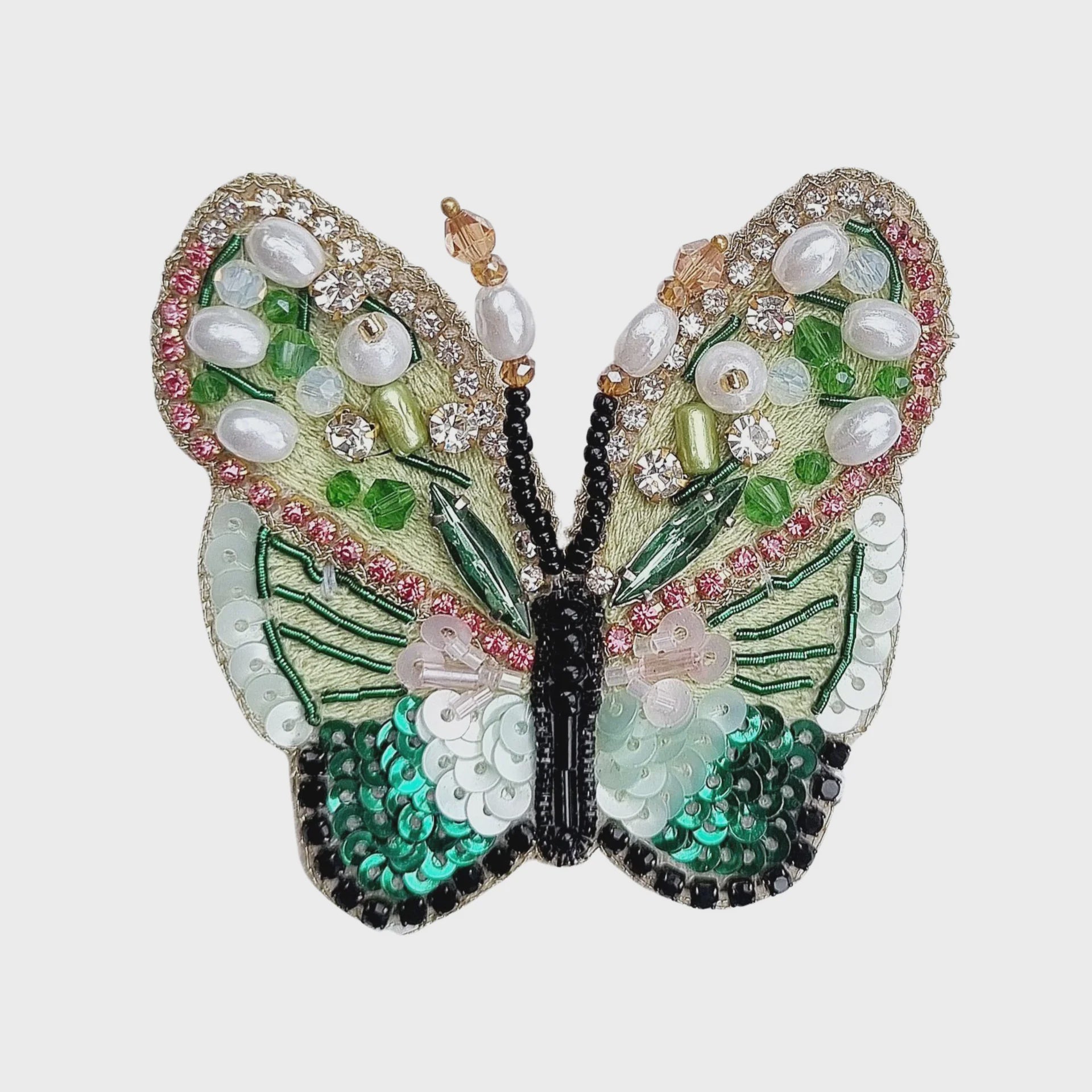 Beaded Brooch - Butterfly Green