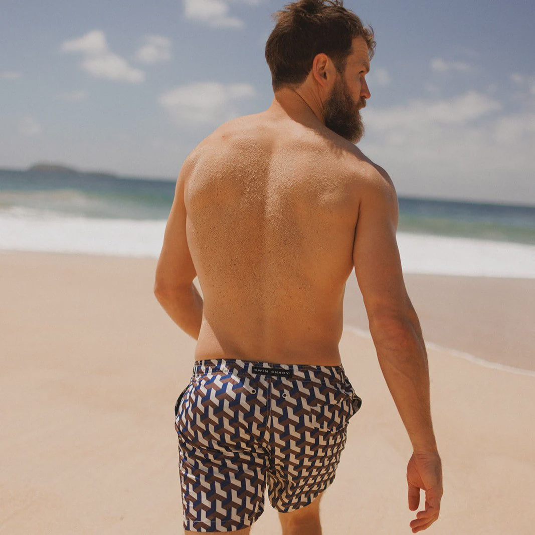 Mens Swim Shorts - Cobalt Geo