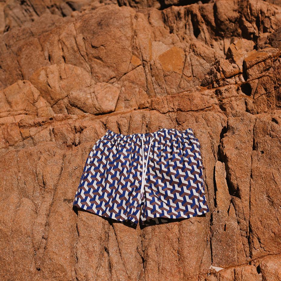 Mens Swim Shorts - Cobalt Geo