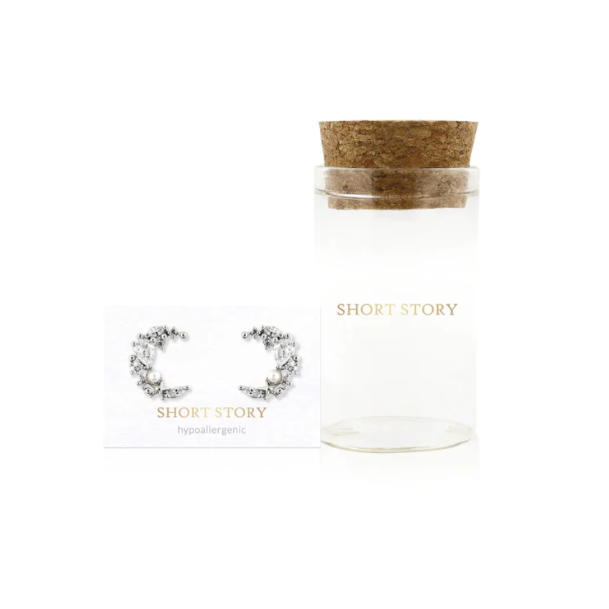 Earring - Diamante Moon Pearl (Silver)