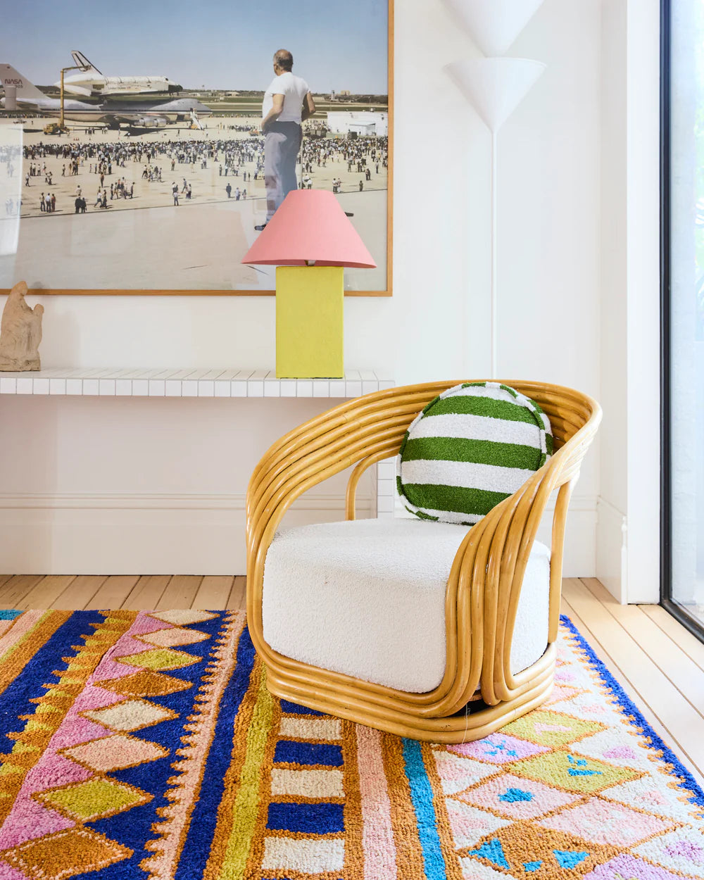 Boucle Pea Cushion - Moss Stripe