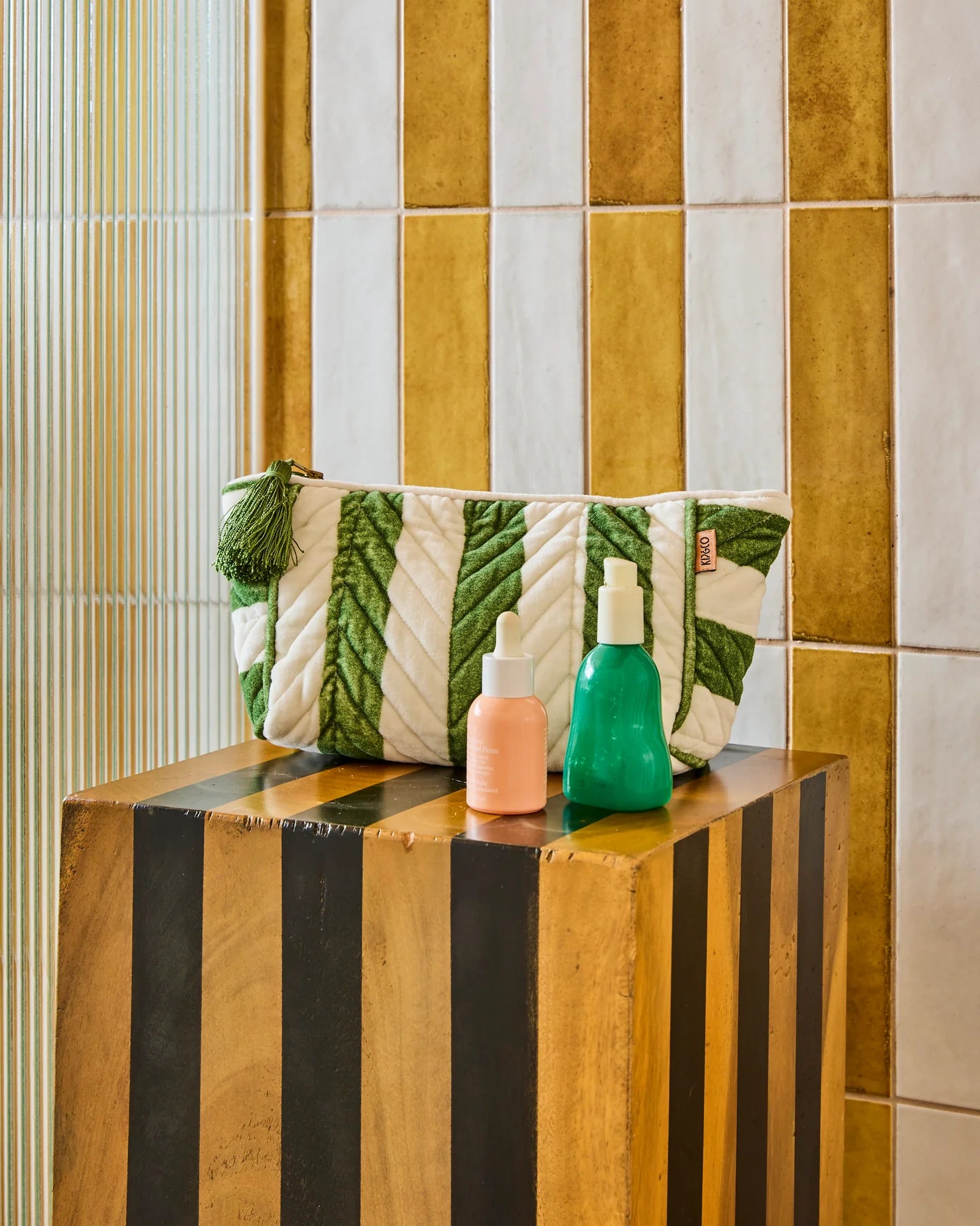 Velvet Toiletry Bag - Moss Stripe