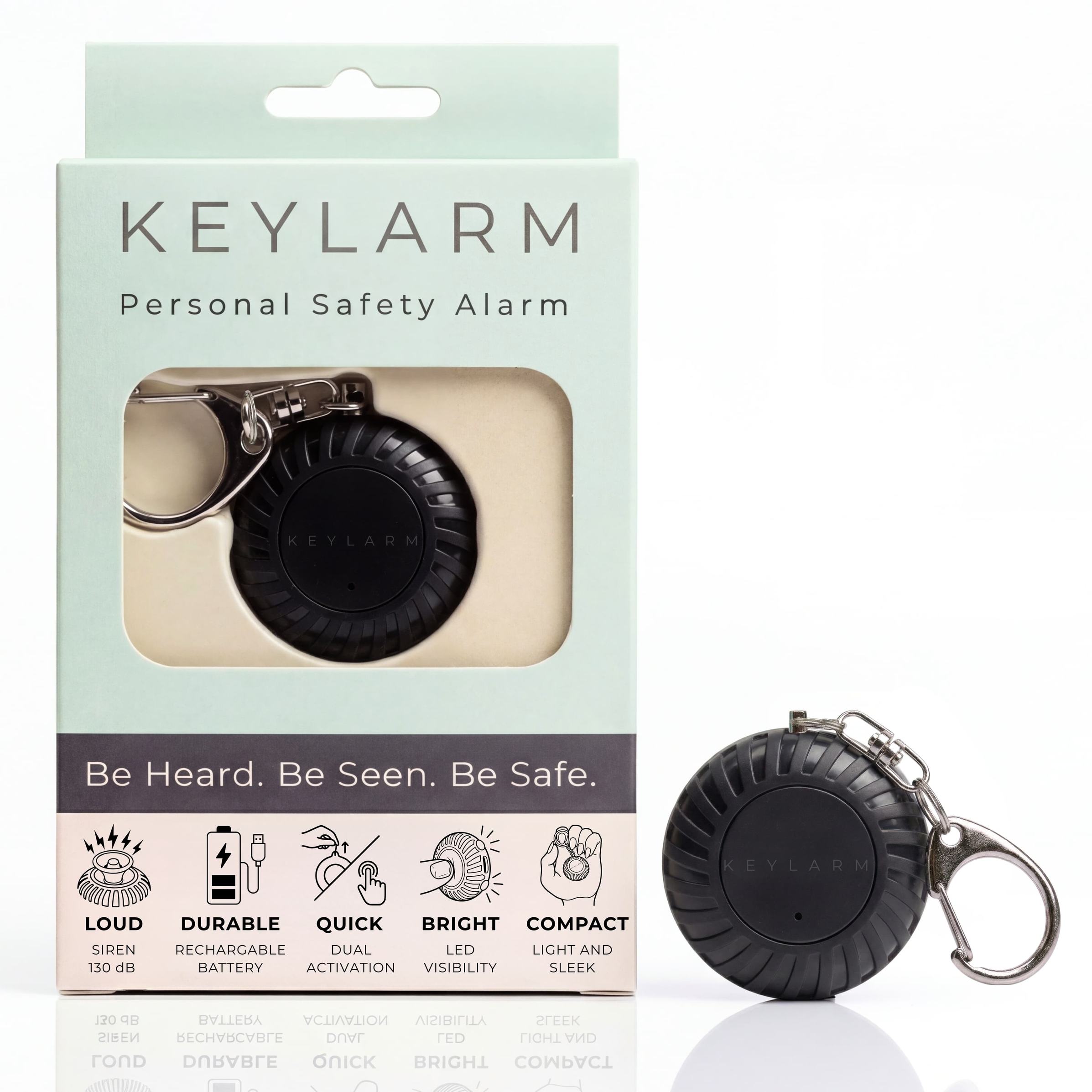 Keylarm Personal Safety Alarm and Light- Black