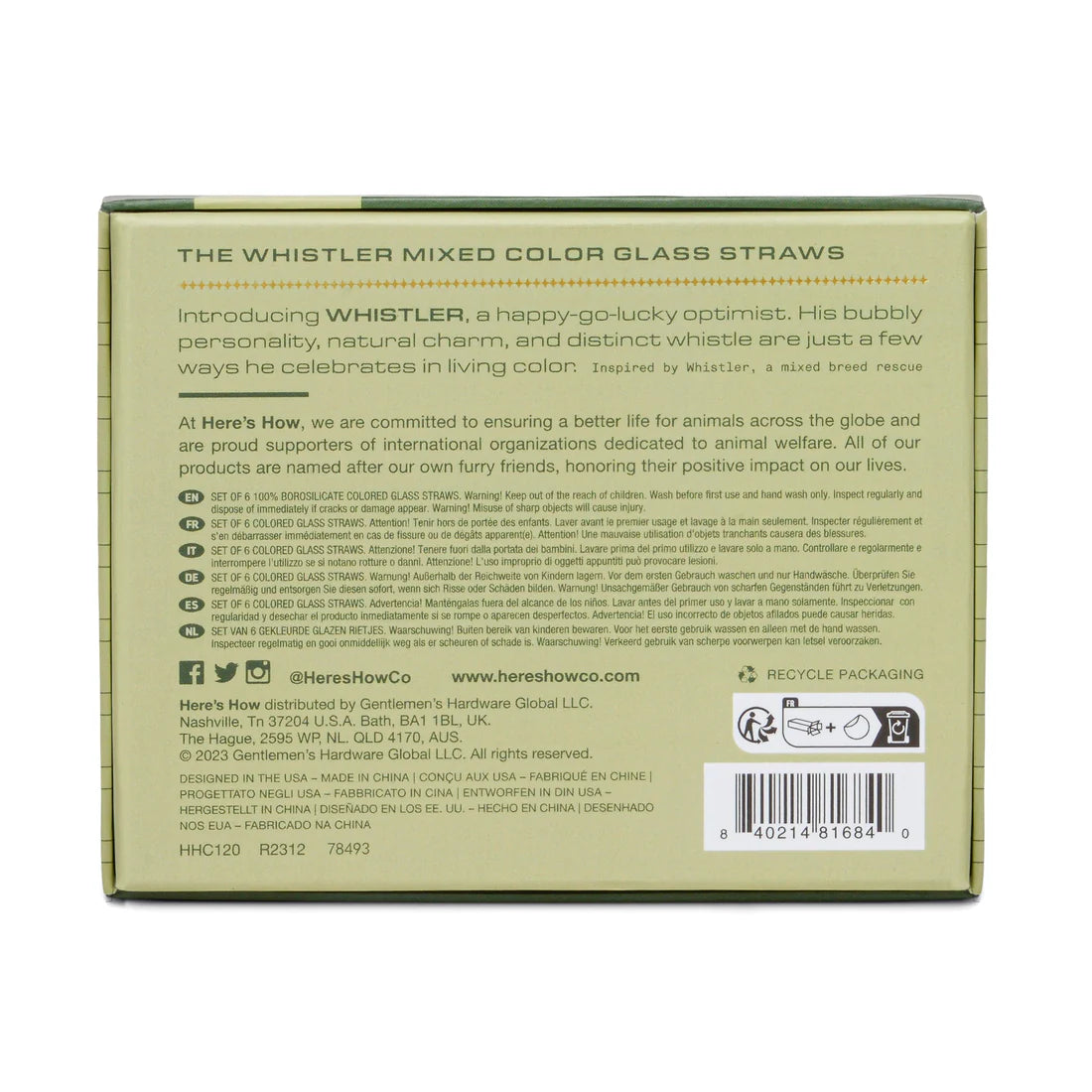 The Whistler Coloured Glass Straws - Set of 6