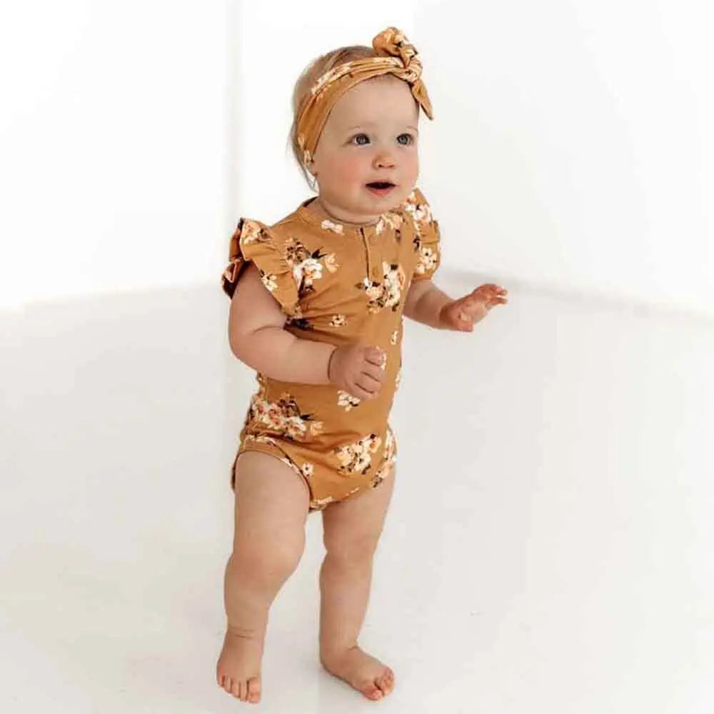 Short Sleeve Bodysuit - Golden Flower