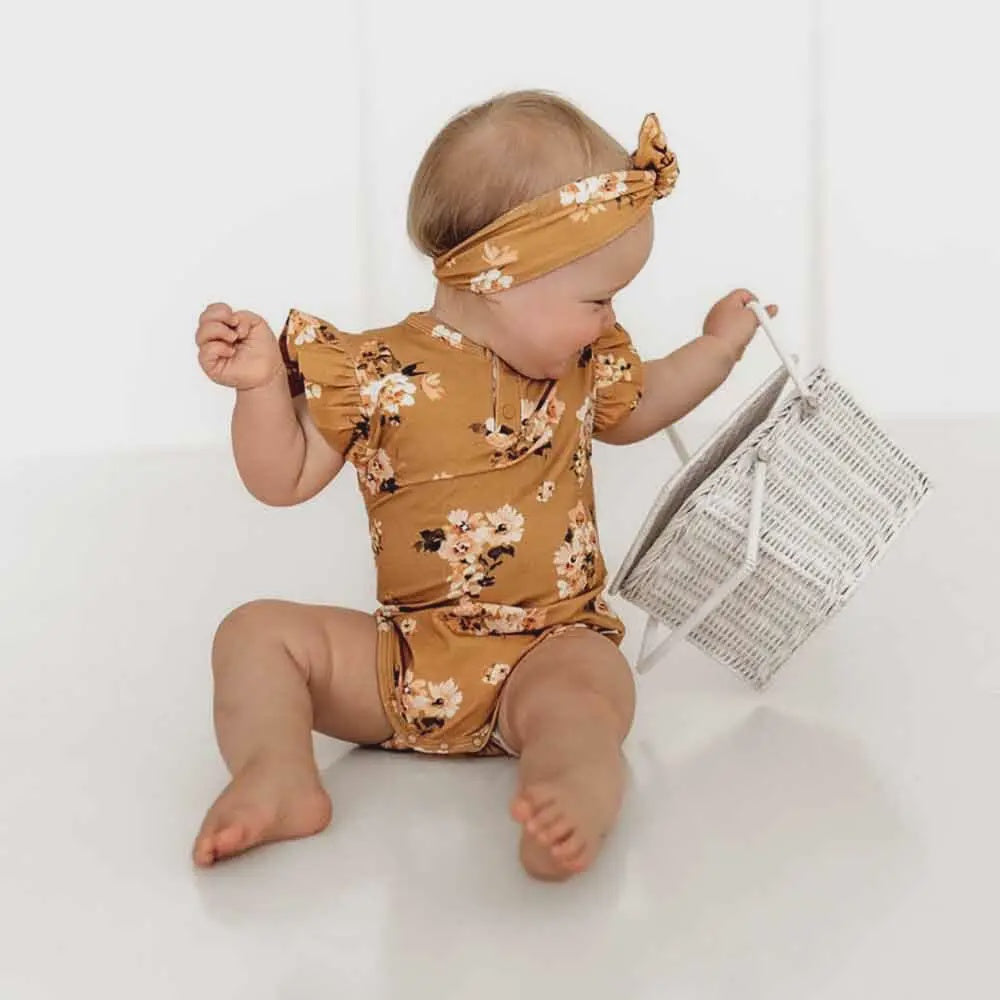 Short Sleeve Bodysuit - Golden Flower