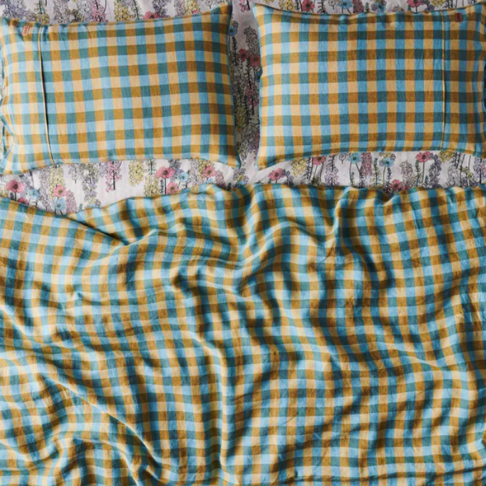 Linen Quilt Cover - Tartan Marigold