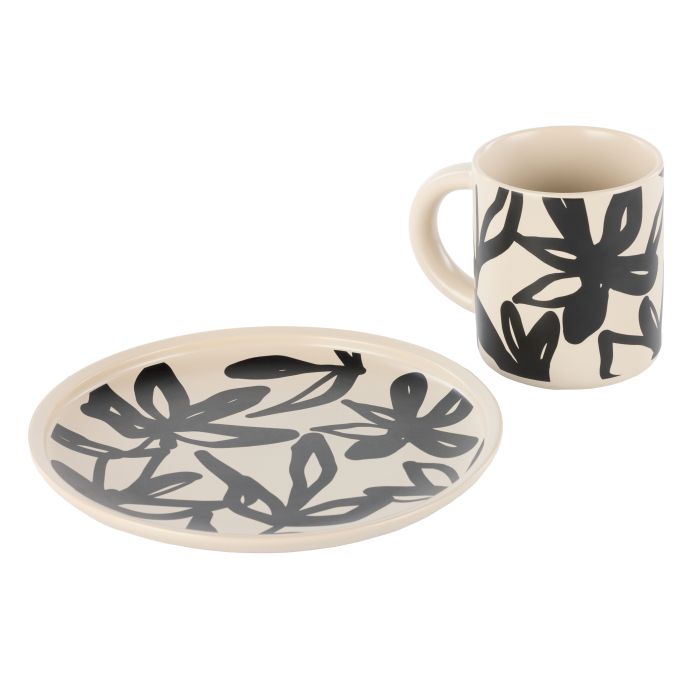 Mug & Side Plate - Oat & Black