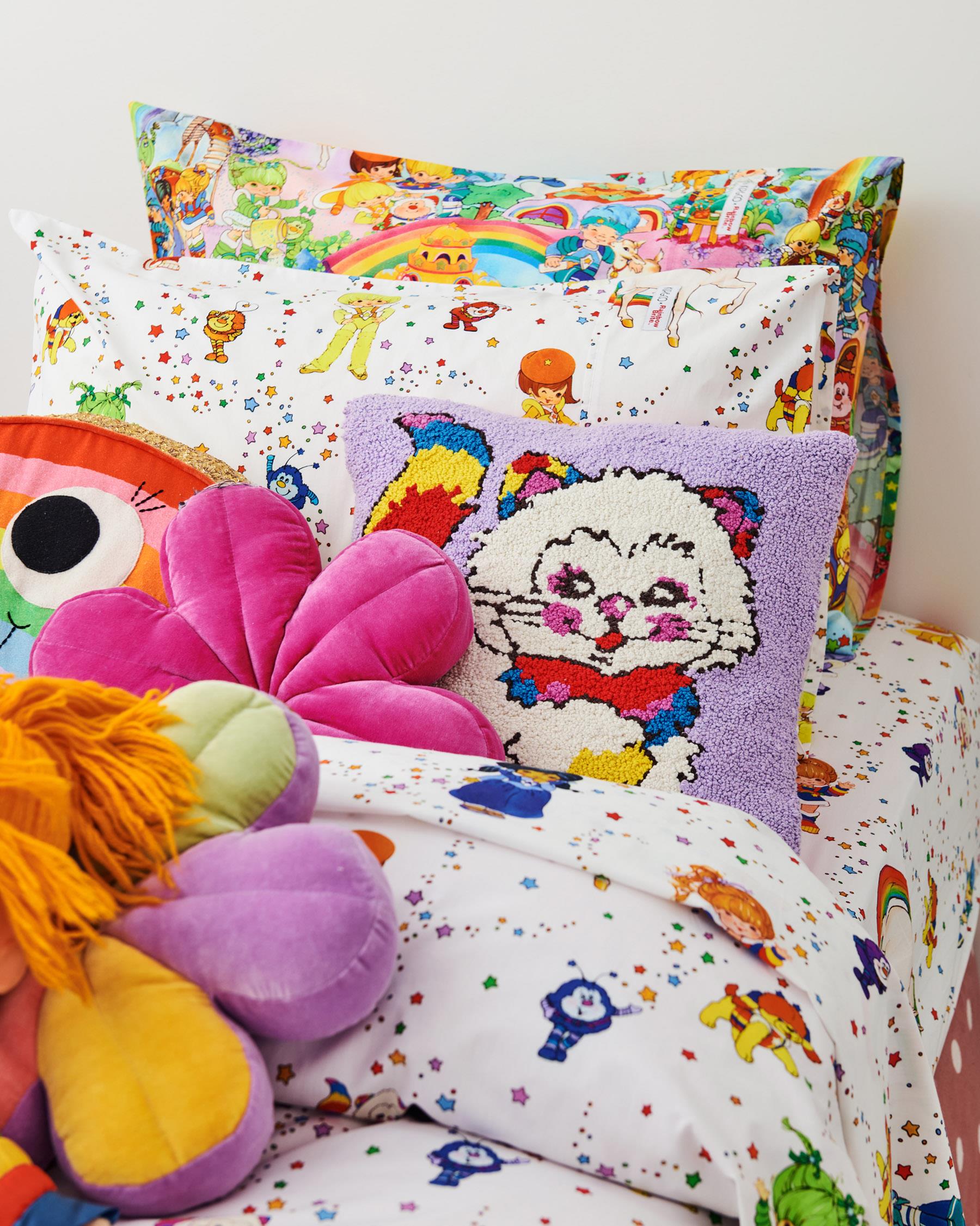 Organic Cotton Pillowcase 1P Rainbow Brite Eggplant Poppy Unique Quirky Gifts