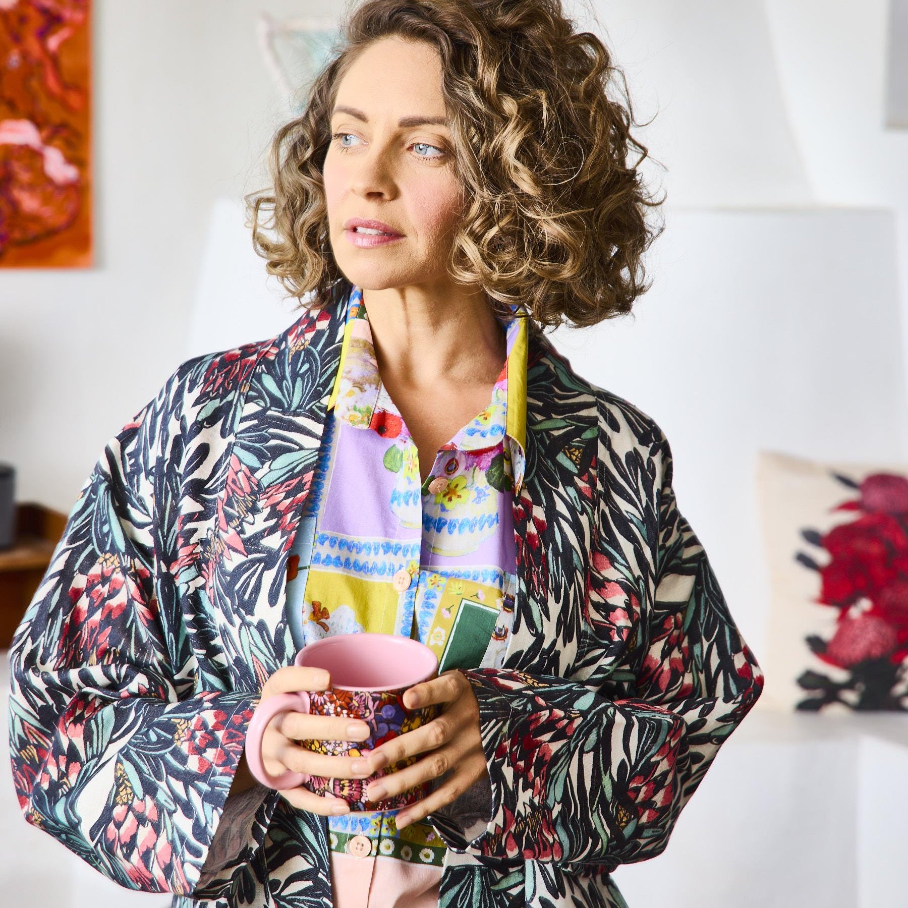 Margaret Preston Linen Robe - Protea Party