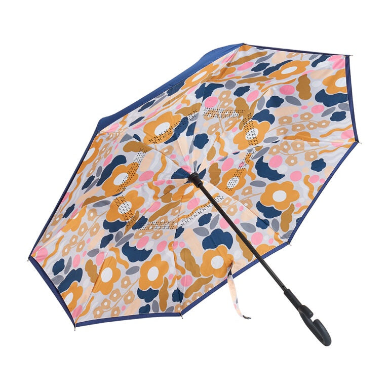 Reverse Umbrella - Floral Puzzle Mustard