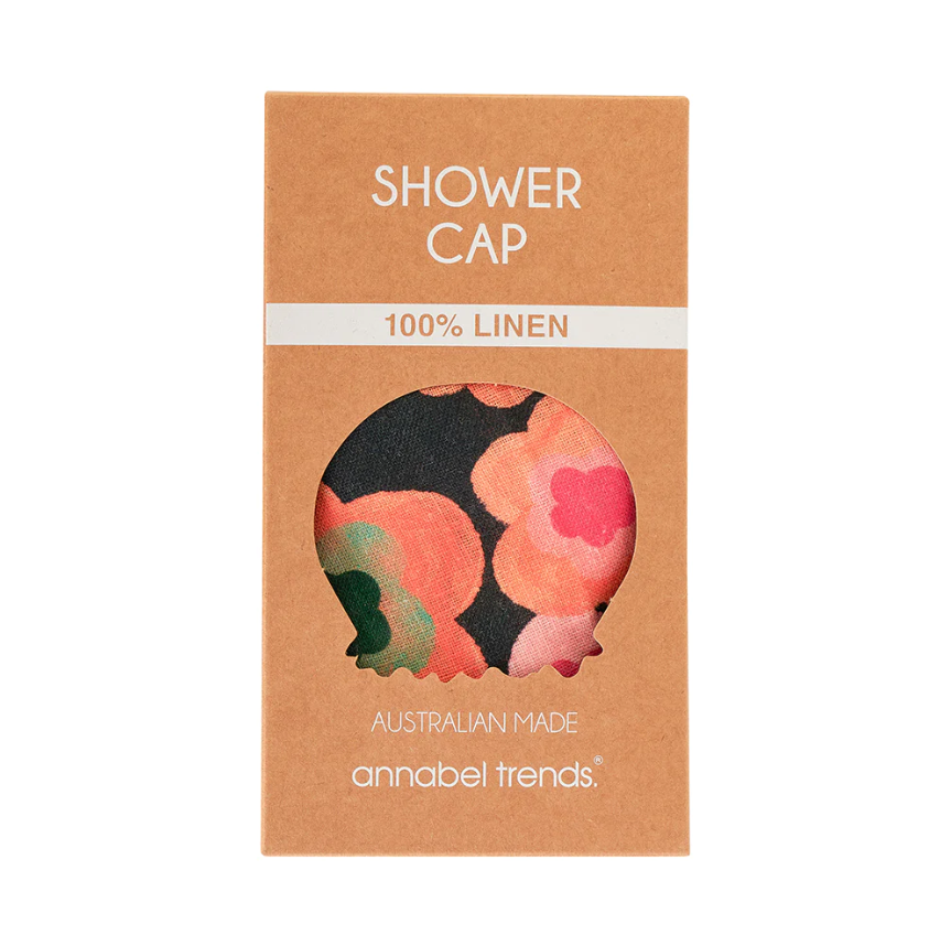 Linen Shower Cap - Midnight Blooms