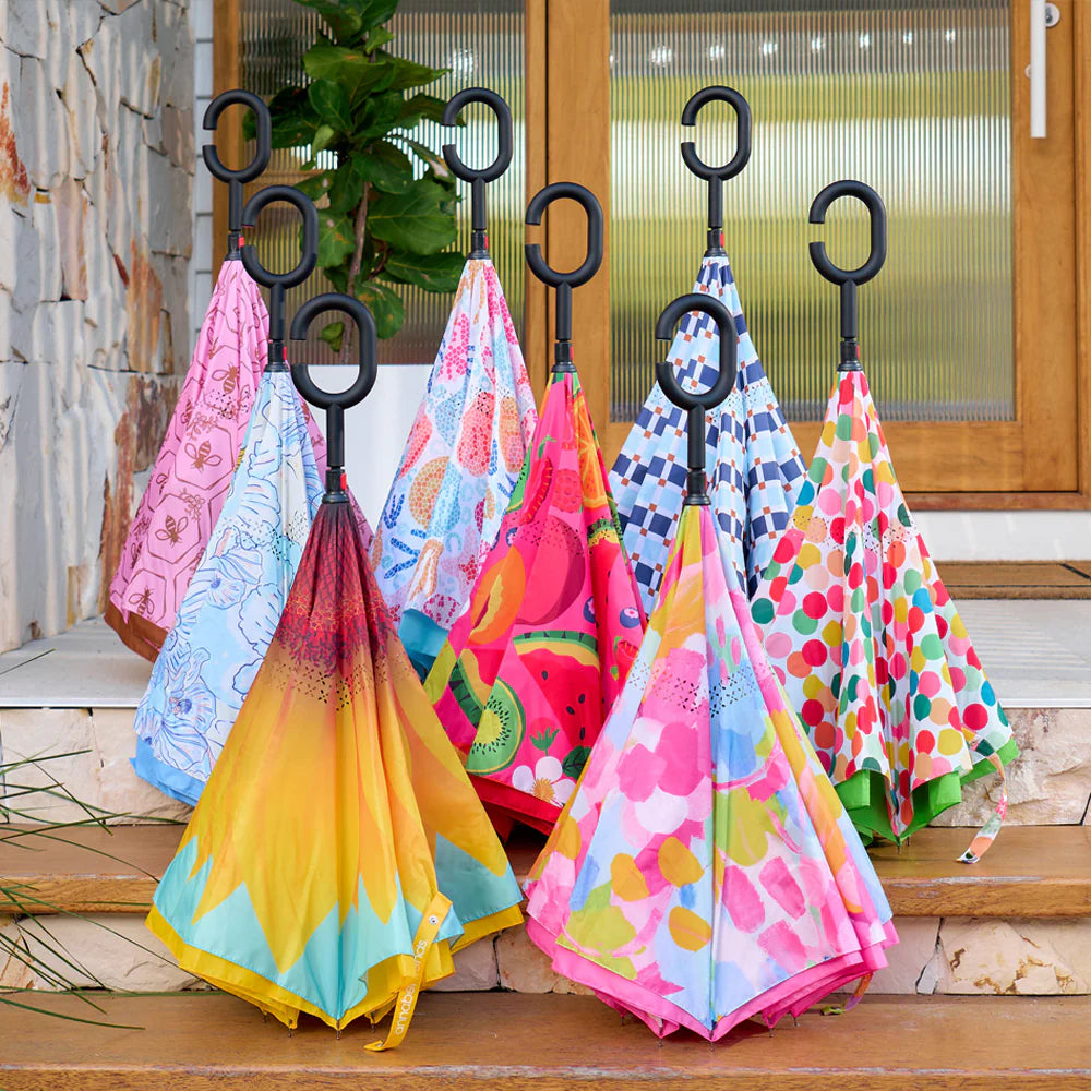 Reverse Umbrella - Floral Puzzle Mustard
