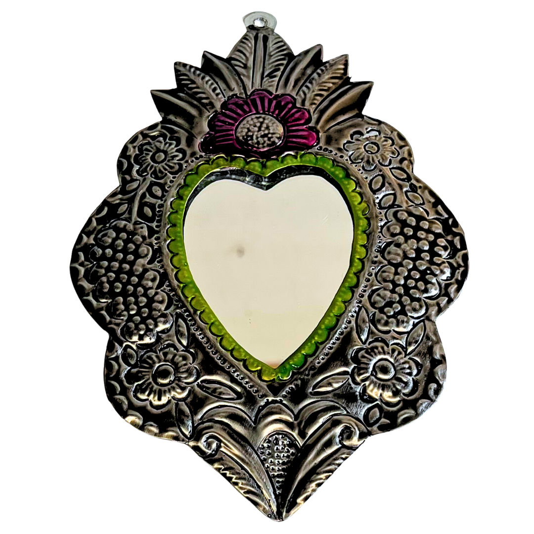 Green Embossed Heart Mirror