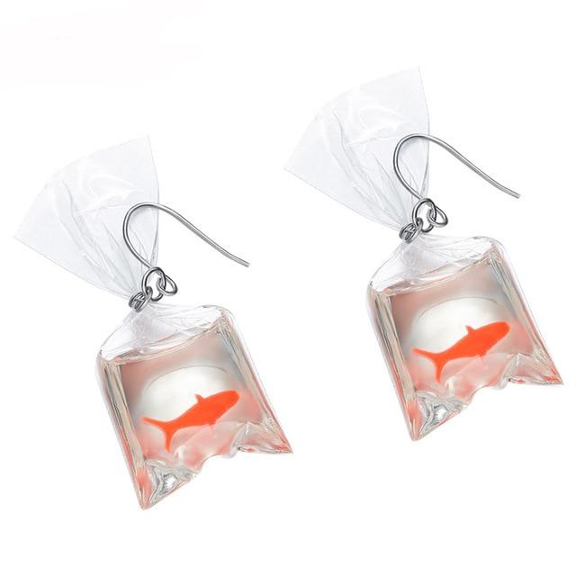 Goldfish In A Bag Dangle Earrings