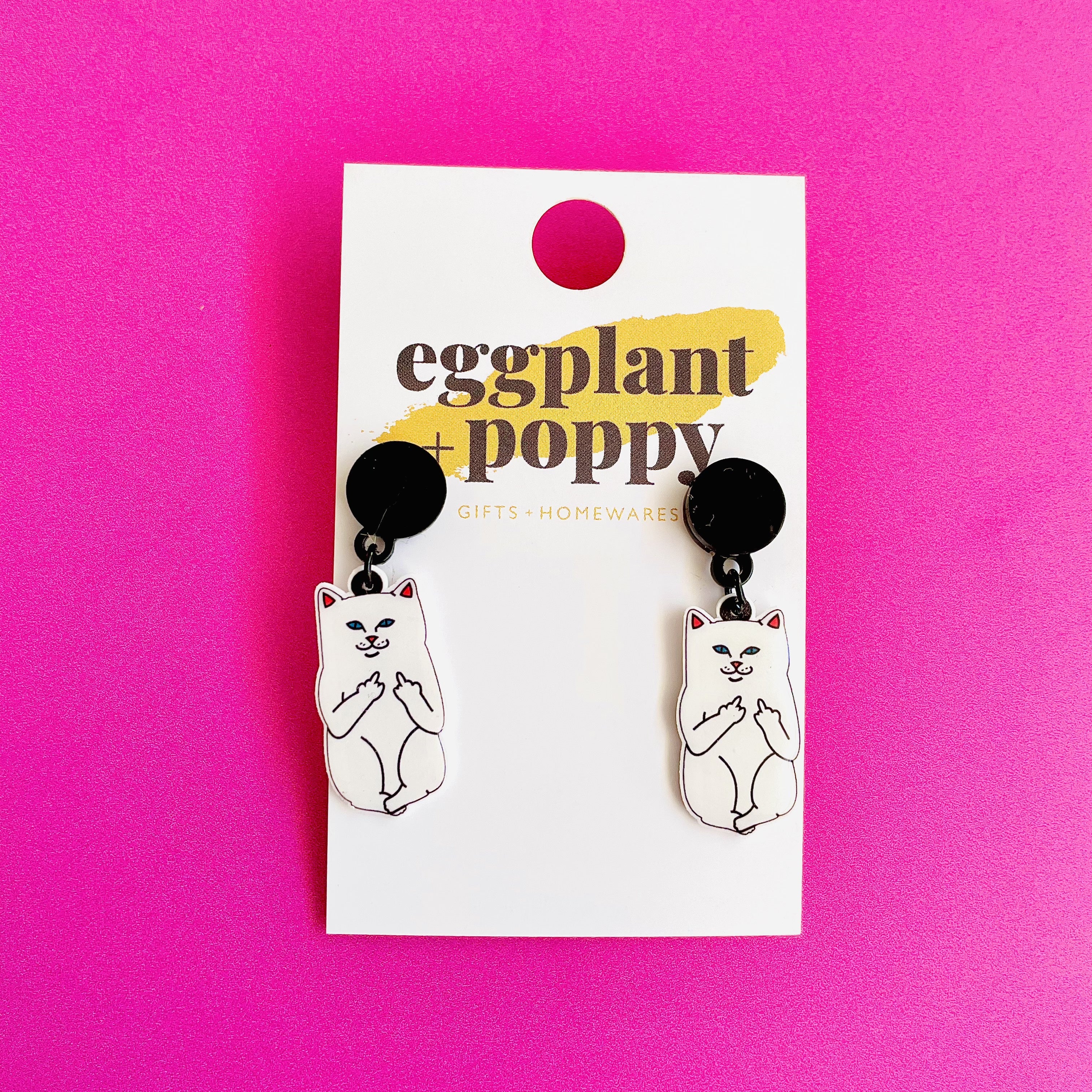 Flipping Off Cat Earrings