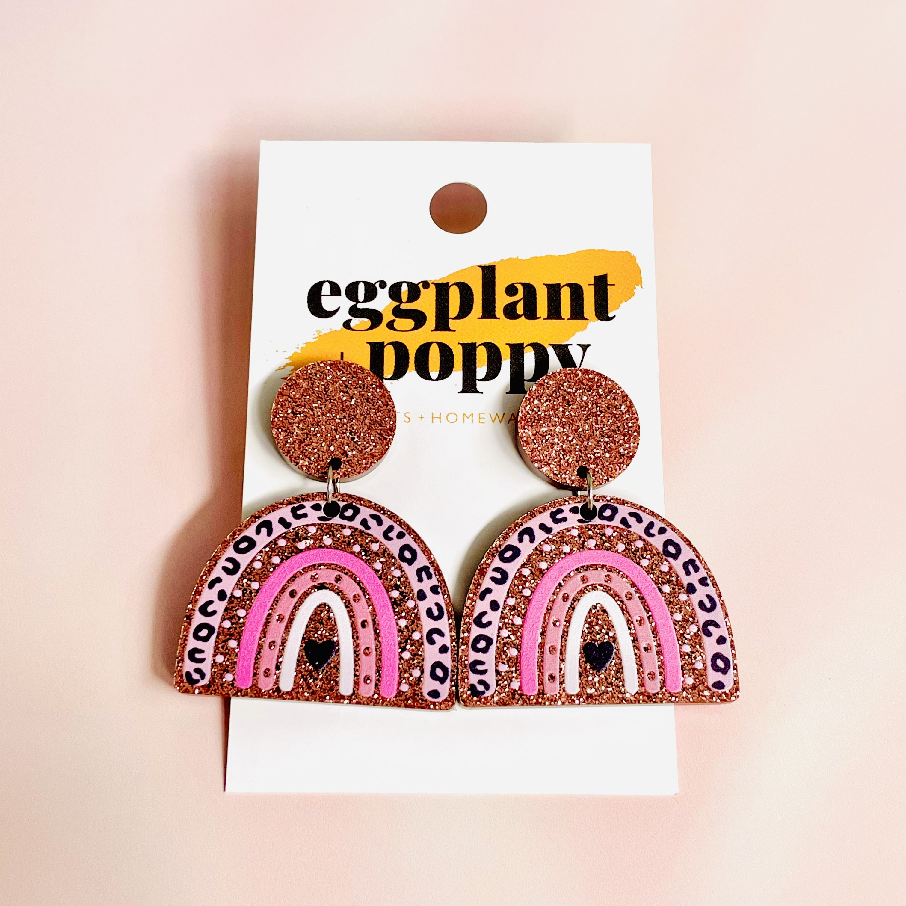 Rose Gold Rainbow Heart Earrings