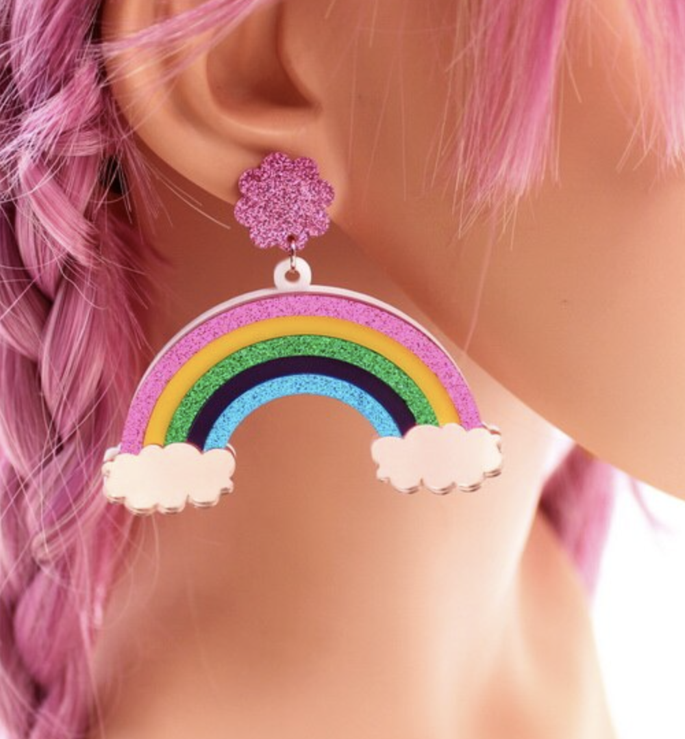 Pink Glitter Rainbow Earrings