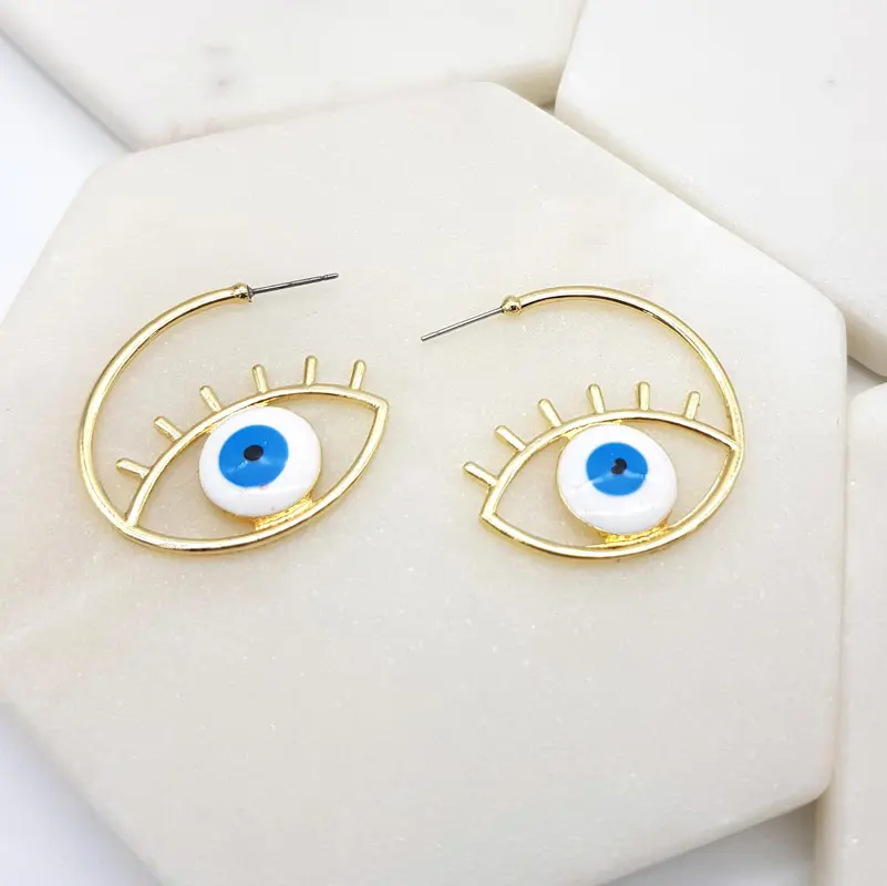 Evil Eye Gold Hoop Earrings