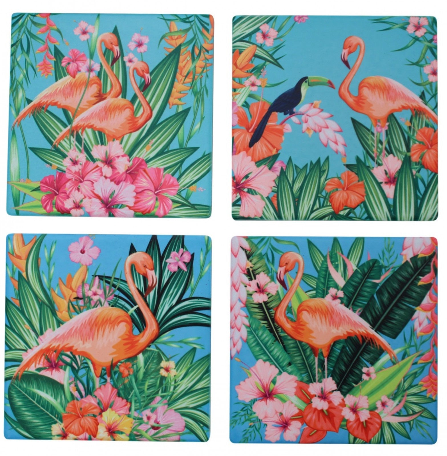 Ceramic Coasters - Bright Flamingos