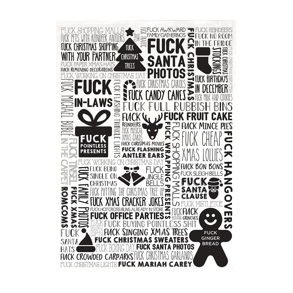 F Word Tea Towel - Christmas Black