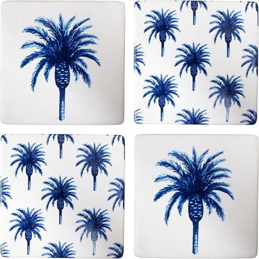 Ceramic Coasters - Blue Date Palm