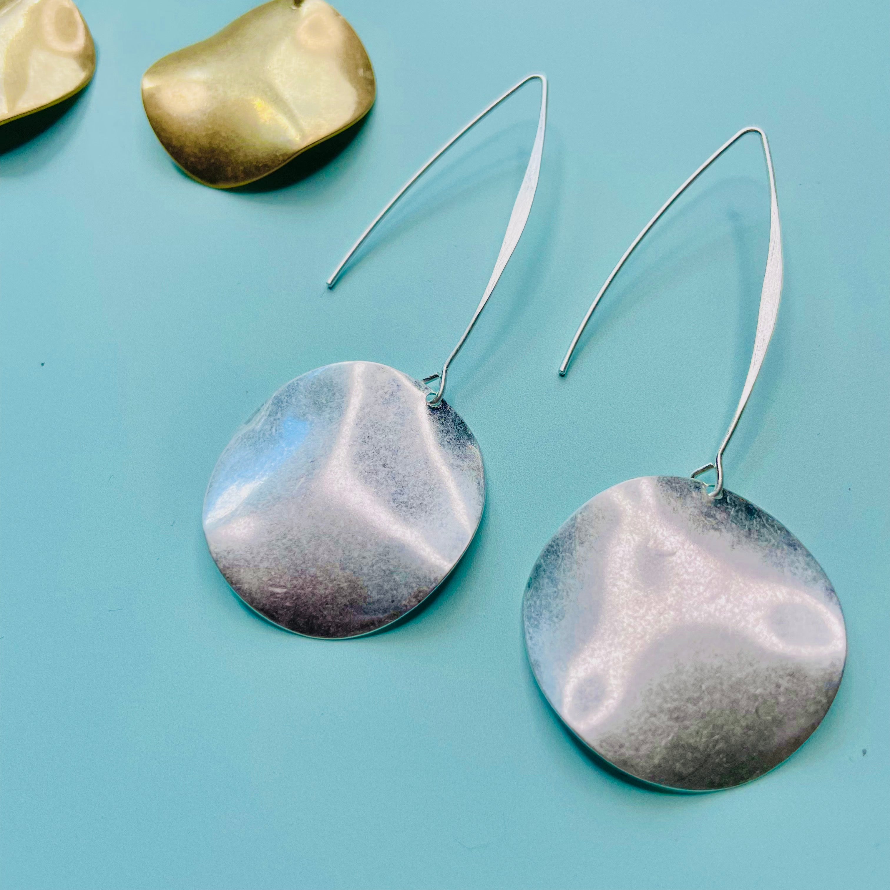 Brushed Disc Drop Earring